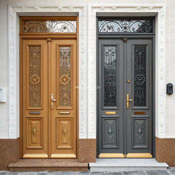 Входная стальная дверь в частный дом светло-коричневая со стеклом, цена 13 250  руб.